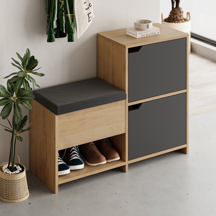 Hanah Home Haven Shoe Bench - Antracita y Roble Hanah Home Haven Shoe Bench - Antracita y Roble